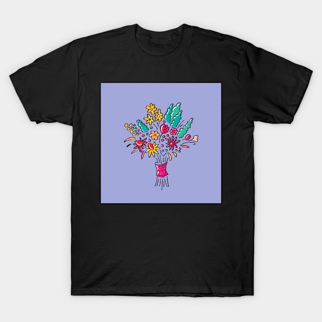 Floral bouquet on blue bell T-Shirt by colorofmagic